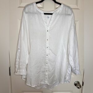 100% Linen Long Sleeve and 3/4 Sleeve White Beach Shirt Blouse. Sigred Olsen 2XL
